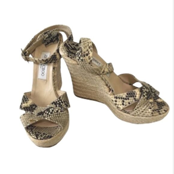 Jimmy Choo Phoenix Platform Wedge Snake Embossed Leather Straps Size 41 US 11 - Picture 1 of 15